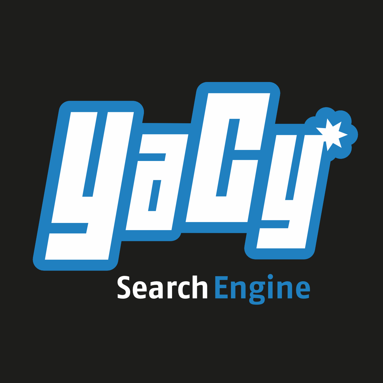 The YaCy logo. It shows the YaCy name, with a star next to the final Y. Below it are the words 'Search Engine'.