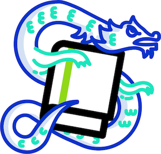 The Bookwyrm logo. It shows a wyrm, meaning a dragon but without the wings, slithering around a book.